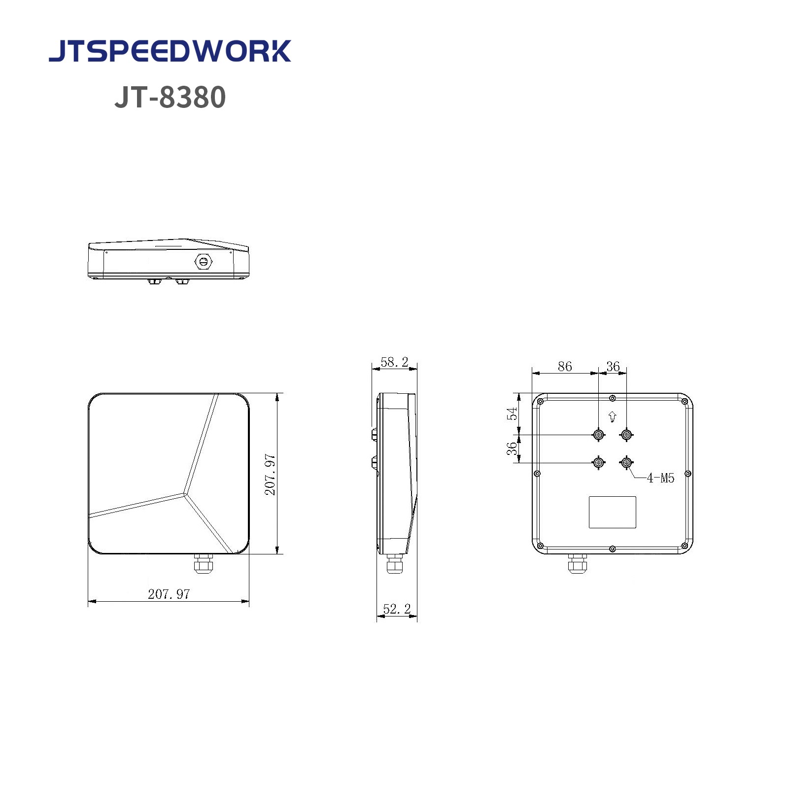 Pembaca Bersepadu JT-8380 0-6m UHF RFID 902-928MHz Julat Tengah